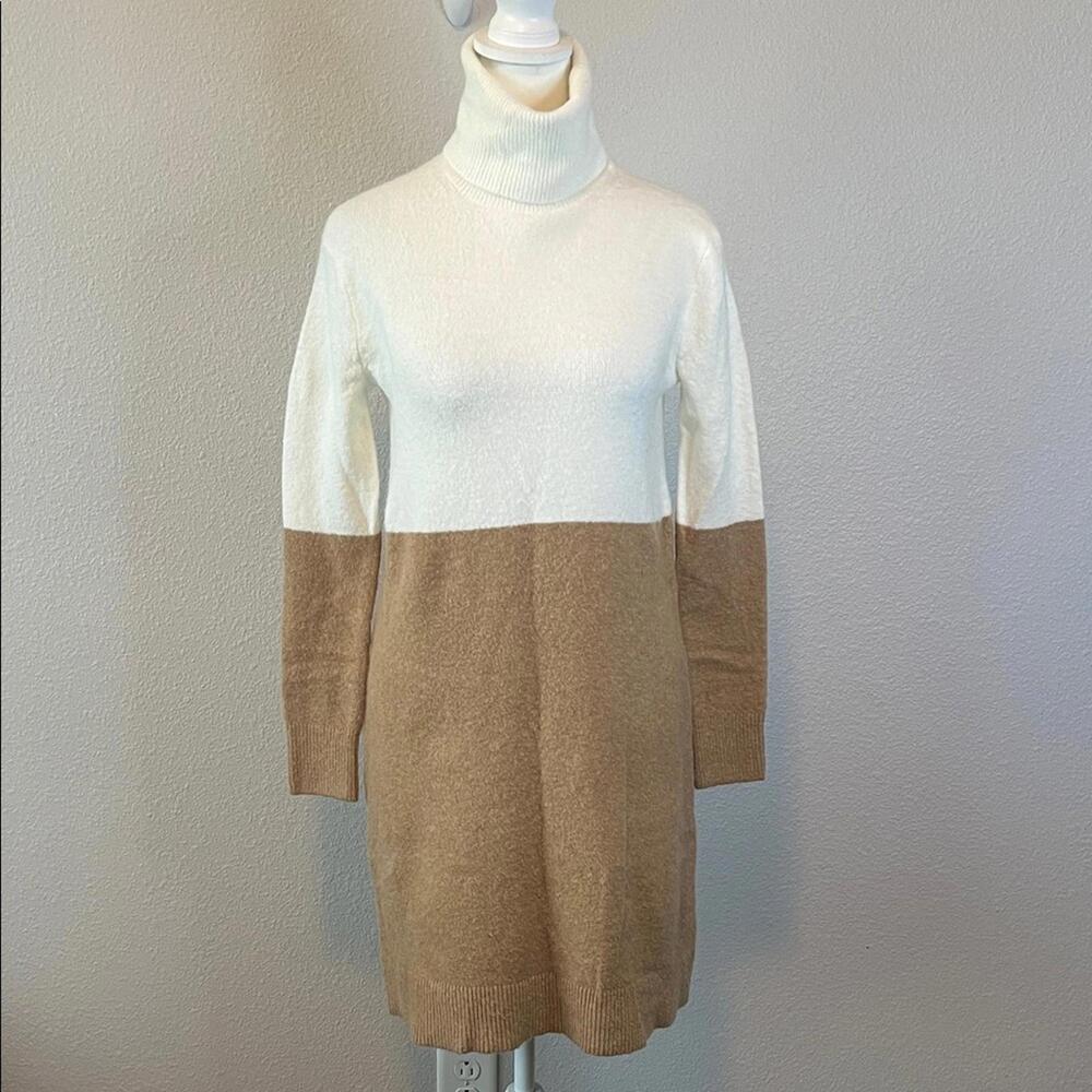 JCrew Colorblock Turtleneck Sweater Dress Ivory/Tan Estimated Size Small